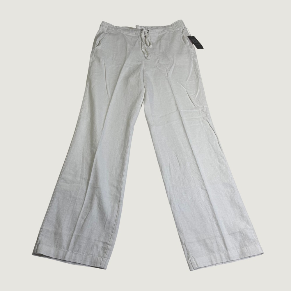 Vince Camuto Linen Blend Pants Womens M White NEW Wide Leg Drawstring 9099393